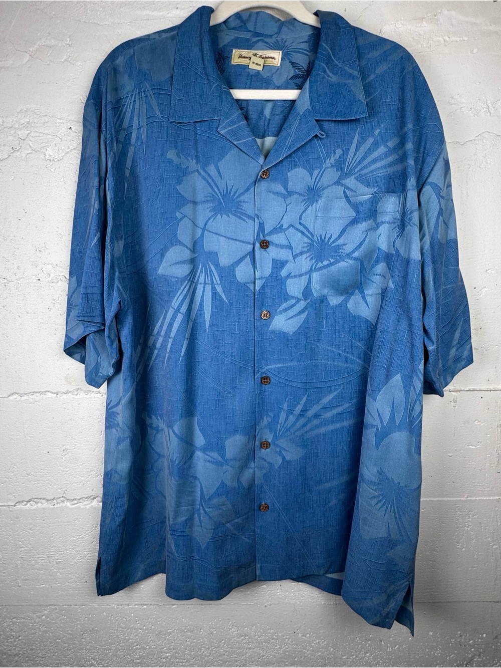 Tommy Bahama Blue 100% Silk Floral Hawaiian Camp Shirt Tahitian oversize XL